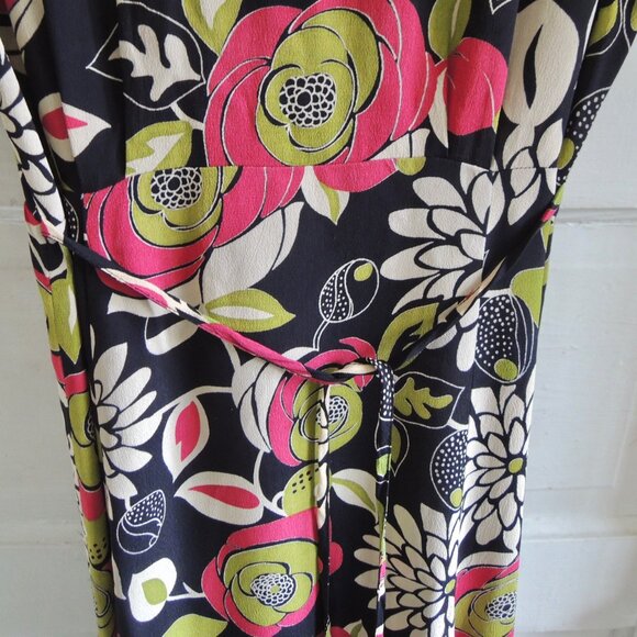 Pink Wheels Black & Pink Floral Abagail Retro 30s 40s Dress S - Picture 10 of 12
